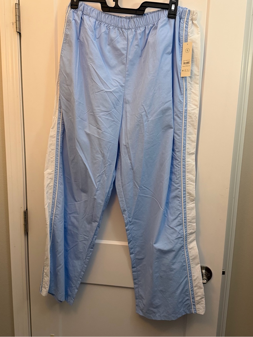 2XL Light Blue Track Pants with White Side Stripes
